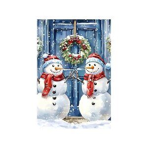 Winter Bule Couple Snowman Unframed Canvas Wall Art  24" X 36"